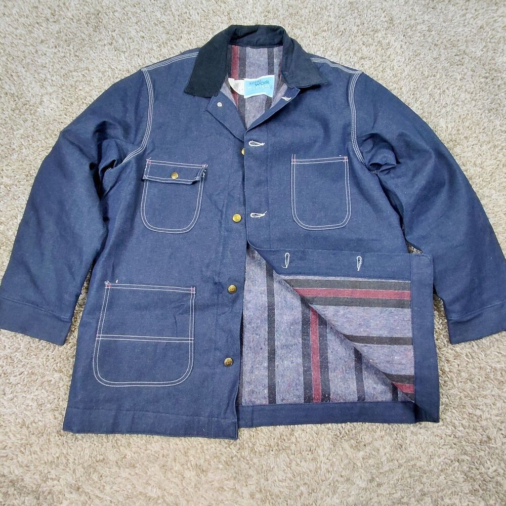 Vintage Sears Work Leisure Denim Chore Coat Blanket Lined Jacket Mens  XL Blue